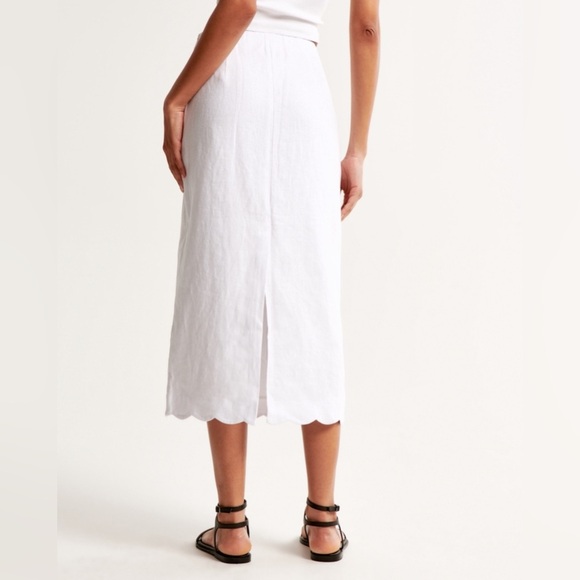 Abercrombie & Fitch Premium Linen Scallop-Hem Midi Skirt Soft Purple XL - Picture 2 of 4